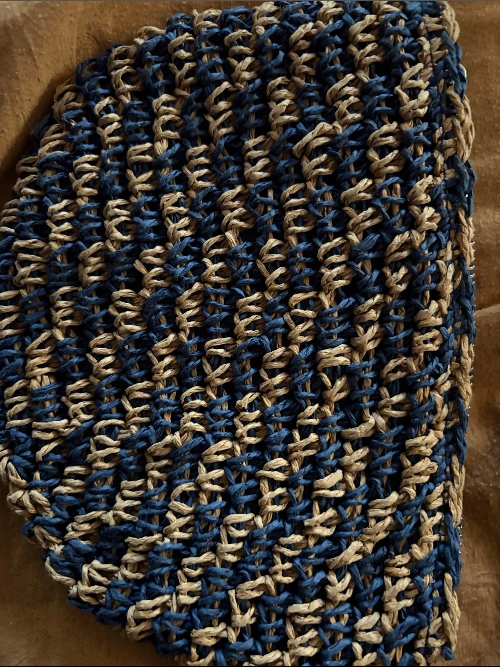 Handwoven Navy and Tan Paper Straw makeup bag/clutch- Unbranded